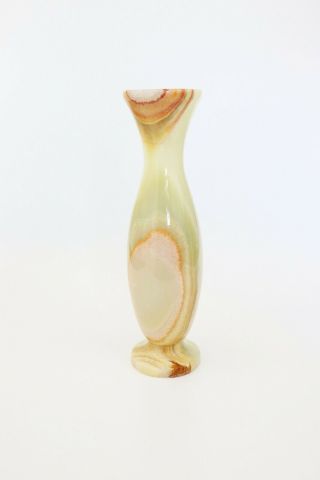 Vintage Marble Alabaster Stone Bud Vase Mid Century Jade Green Brown Tan White