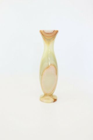 Vintage Marble Alabaster Stone Bud Vase Mid Century Jade Green Brown Tan White 2