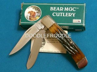 Vintage Bear Mgc Usa Rsb54 Stag Bone Trapper Knife Knives Pocket Folding Hunter