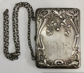 Antique 1903 Art Nouveau Repousse Sterling Silver Minaudiere Case Wristlet