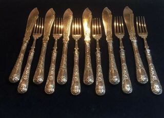 Elkington & Co Hallmarked Fish Knife & Fork Cutlery Set 1870 Victorian Engraved