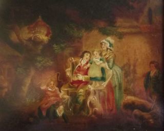 Antique British Primitive Oil Painting Of Rustic Family George Morland Interest