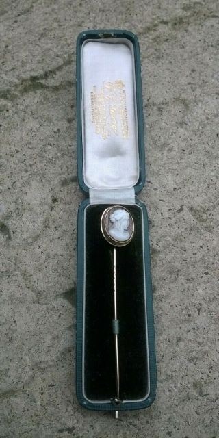 Antique 9ct gold Victorian carved cameo stick pin 3.  6 grams complete 2