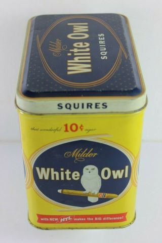 Vintage WHITE OWL Squires Milder 10 Cents Blended w/ Havana Tobacco TIN 3