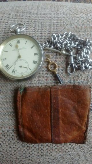 Vintage Acme Lever Silver Pocket Watch And Chain With Key H Samuel Manchester