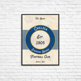 Chelsea Fc The Blues A3 Art Poster Retro Vintage Style Print Stamford Bridge