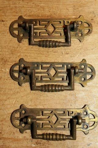 6 Vintage Brass Handles for Antique Pine Chest of Drawers Dresser Brass 2