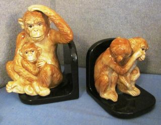 Vintage " 1986 " Fitz & Floyd Porcelain Monkey Figurine Bookends - - Mom&kids
