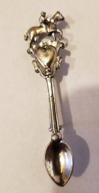 Vintage 40s Sterling Silver Spoon With Horse & Heart Pin/brooch 2.  5 " C Clasp