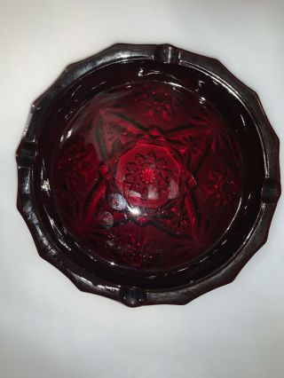 Vintage Ruby Red Pressed Pattern Glass Large Ashtray 7.  5 " “no Chip