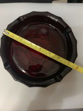 Vintage Ruby Red Pressed Pattern Glass Large Ashtray 7.  5 