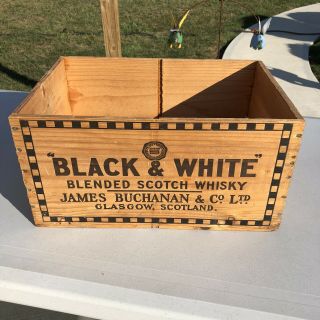 Vintage Black & White Scotch Whisky Wooden Crate/box