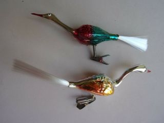 Two Vintage Clip On Blown Glass Goose Christmas Ornaments