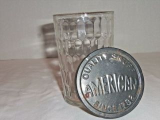 Vintage American Quality Snuff Tobacco Glass Jar With Tin Lid 4.  25 " Tall