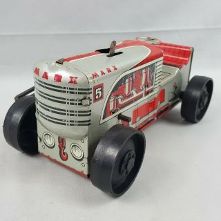 Vintage Marx Tin Wind - Up Tractor 5 Metal Tin Toy Mechanism Red & Grey