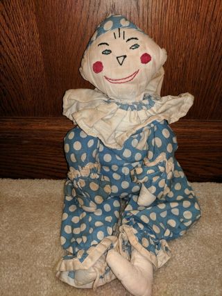 Antique Vintage Handmade Cloth Clown Doll 100,  Years Old 15 Inches