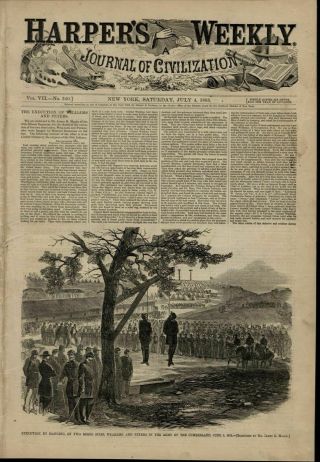 Hanging Execution Rebel Spies Cumberland Army 1863 Civil War Old Print Display