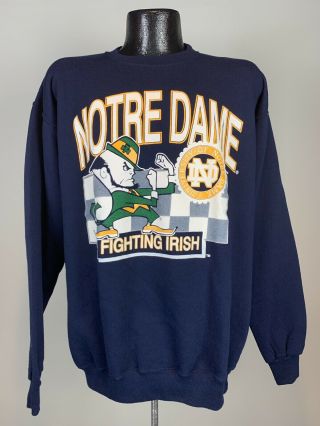 Men’s Vintage Notre Dame Fighting Irish Navy Blue Crew Cotton Sweatshirt Large