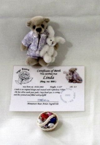 Vintage Mini Teddy Bear “linda” By Artist Ingrid Els,  2002