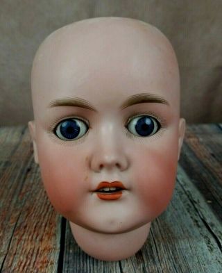 Antique German Large Bisque Socket Doll Head CM Bergmann 1916 Blue Sleep Eyes 2