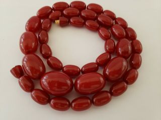 Rare Chunky Antique Cherry Amber Bakelite Faturan Bead Necklace Stunning Color