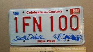 License Plate,  South Dakota,  1889 - 1989 Centennial,  1 Fn 100,  Mt.  Rushmore Natl Pk