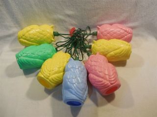 Vintage Blow Mold Owl Party RV 7 Light String Pastel Pink Lt Blue Green Yellow 2