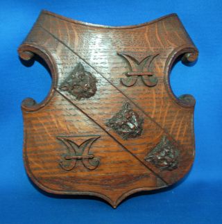 A Stunning Heraldic Shield Shaped Plaque,  Gothic,  Medieval,  Carved Wooden,  Oak