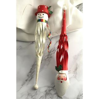 Snowman Santa Spiral Hanging Vintage Inspired Slim Christmas Ornaments Set Of 2