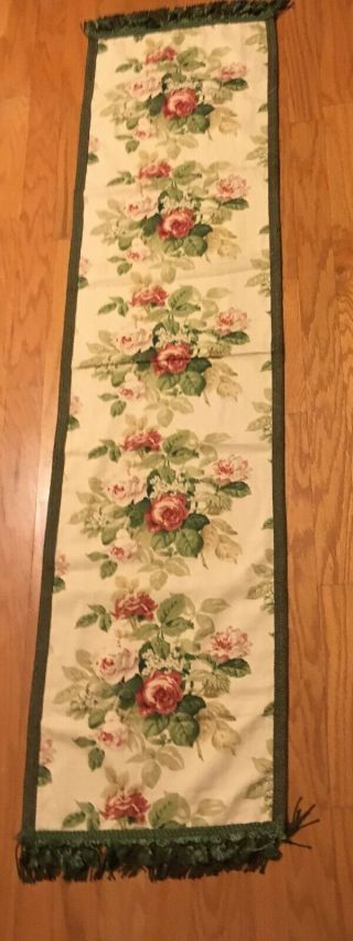 Vintage Handmade Floral Tapestry Table Runner With Fringe Ends/trimmed Sides