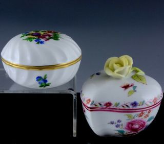 Two Sweet Vintage Herend Porcelain Ring Trinket Boxes Hand Painted Yellow Rose