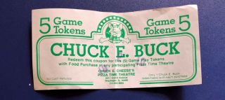 Chuck E Cheese Buck Game Token = 5 Vintage 80 