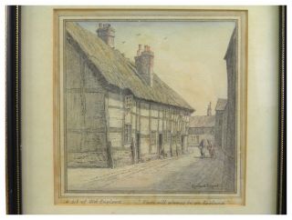 Vintage pencil drawing & watercolour wash by Richard Sayers A Bit Of Old England 2