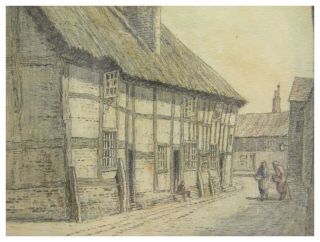 Vintage pencil drawing & watercolour wash by Richard Sayers A Bit Of Old England 3