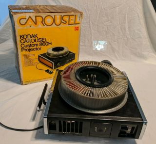 Vintage Kodak Carousel Custom 860h Slide Projector W/ Lens & Box