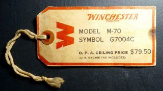 Vintage Winchester Repeating Arms Co.  Rifle Gun Tag - Model M - 70