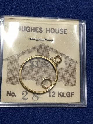 1 Vintage $3 Gold Coin Bezel Screw Top Hughes House Nos 12kt Gold Filled Gf