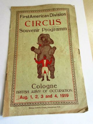 Vintage Ww1 First American Division Circus Program - Cologne 1/8/1919