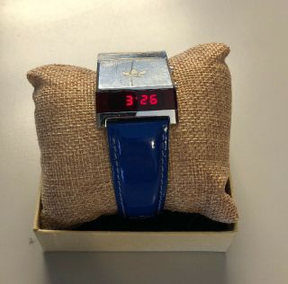 Adidas Led Digital Watch With Red Led Display Vintage Blue Band Battery