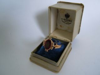 Imper.  Russian Faberge design 56 Gold RING with red stone & pearls St.  Petersburg 2