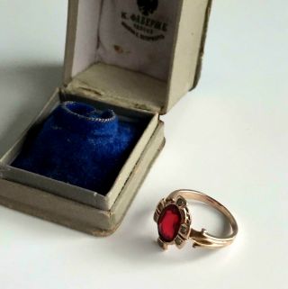 Imper.  Russian Faberge design 56 Gold RING with red stone & pearls St.  Petersburg 3