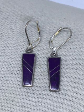 Vtg Sterling Silver Purple Agate Earrings Signed Asc 26 - 2