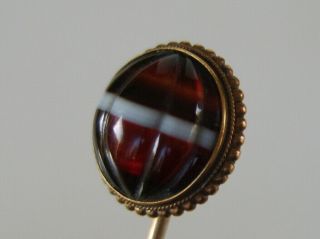 Antique 9ct Gold Stick Pin - Not Sure Of Stone Banded Agate Interest