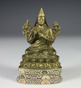 Antique Chinese Tibetan Bronze Statue Of Seated Lama