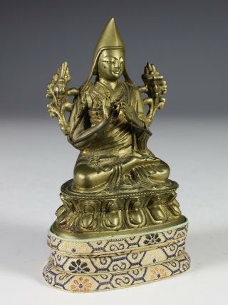 Antique Chinese Tibetan Bronze Statue of Seated Lama 2