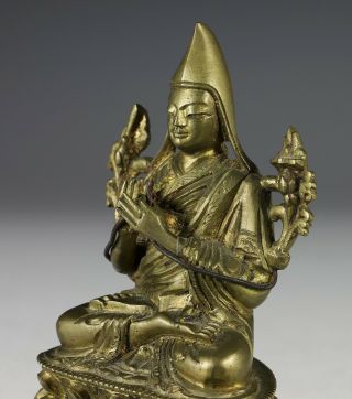 Antique Chinese Tibetan Bronze Statue of Seated Lama 3