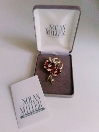 Nolan Miller STUPENDOUS Vtg Sim.  Ruby/Diamond Gossamer Flower Pin - w/ box 2