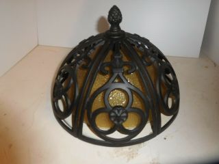 Vintage Wrought Iron Amber Glass Ceiling Light Fixture Antique Gothic Look Lamp
