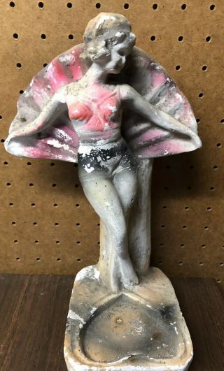 Vintage Carnival Prize Chalkware Figurine Statue Dancer Lady Heart Ashtray?