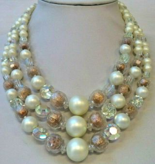 Stunning Vintage Estate Ab Crystal & Assorted Bead 17 " Necklace 2615w